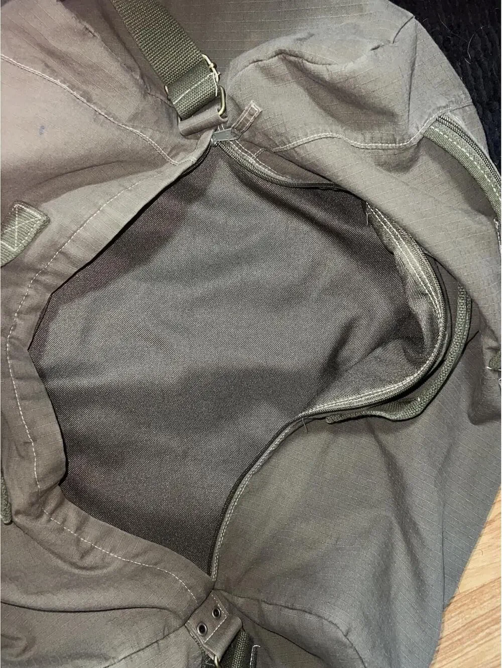 Gap Gray Tactical Military Style Duffel Bag with Metal Buckle Closure